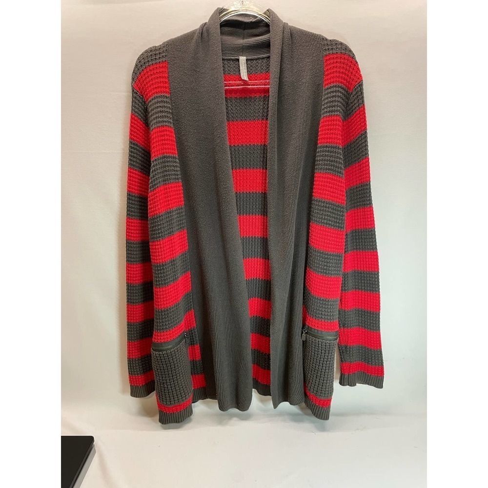 Hanna Andersson Striped Waffle Knit Open Front Cardigan Sweater Women's Medium